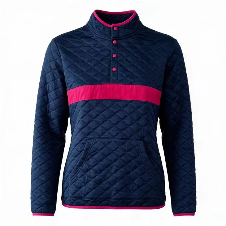 Women Quilted Snap Collar Pullover