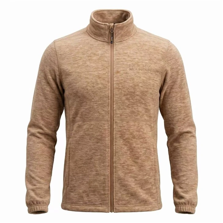 Heather Brown Stand Collar Fleece Jacket