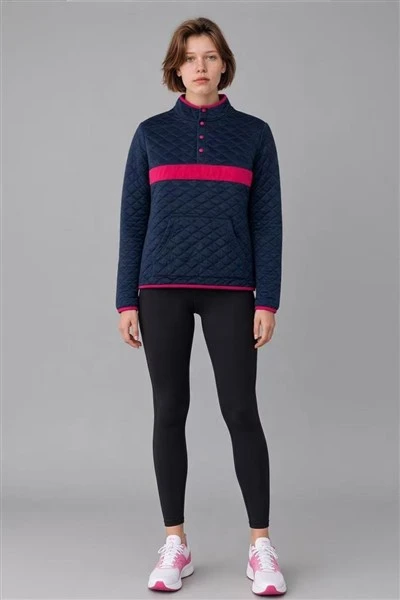 Women Quilted Snap Collar Pullover high quality