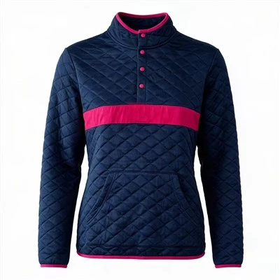 Women Quilted Snap Collar Pullover
