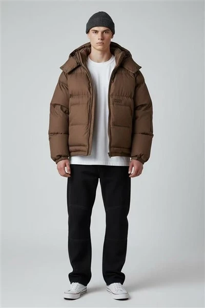 Men's Brown Padded Parka Jacket high quality