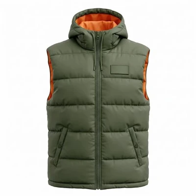 Men's Military Green Puffy Hooded Vest