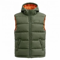 Men's Military Green Puffy Hooded Vest