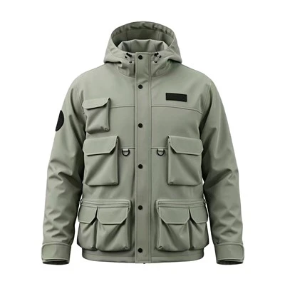 Multi-Pocket Cargo Hooded Hard Shell Jacket factory