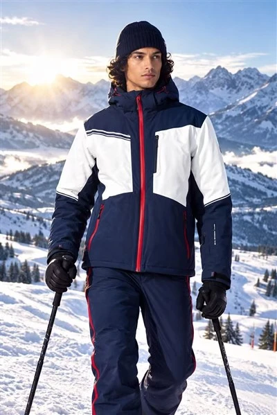 Men’s Navy & Off-White Color Block Ski Jacket price